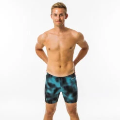 Boxer De Bain Natation Homme - Long - Turquoise / Noir / Orange -Nabaiji boxer de bain natation homme long turquoise noir orange 2