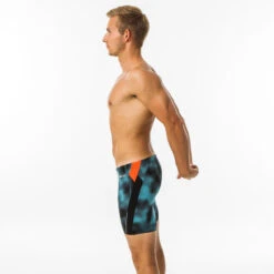 Boxer De Bain Natation Homme - Long - Turquoise / Noir / Orange -Nabaiji boxer de bain natation homme long turquoise noir orange 3