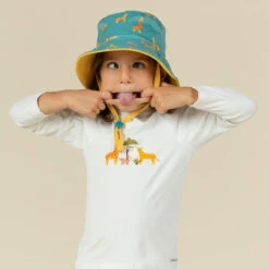 Chapeau Anti UV Bébé Réversible Jaune Et Bleu Imprimé SAVANE -Nabaiji chapeau anti uv bebe reversible jaune et bleu imprime savane 2