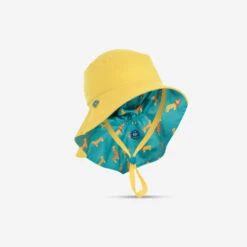 Chapeau Anti UV Bébé Réversible Jaune Et Bleu Imprimé SAVANE -Nabaiji chapeau anti uv bebe reversible jaune et bleu imprime savane 4