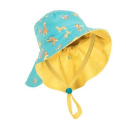 Chapeau Anti UV Bébé Réversible Jaune Et Bleu Imprimé SAVANE -Nabaiji chapeau anti uv bebe reversible jaune et bleu imprime savane 5