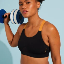 Haut De Maillot De Bain Aquagym-aquabike Femme Elea Noir Ocre