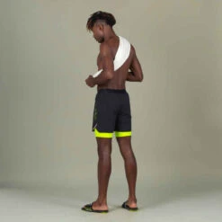 Jammer-Short De Natation Homme 500 Fiti - Noir / Jaune / Beige -Nabaiji jammer short de natation homme 500 fiti noir slash jaune slash beige 9