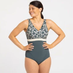 Maillot De Bain 1 Pièce Femme Mia Palm Beige Kaki. Bonnet D/E -Nabaiji maillot de bain 1 piece femme mia palm beige kaki bonnet de 4