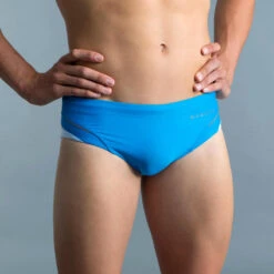 MAILLOT DE BAIN NATATION HOMME SLIP 900 YOKE BLEU BLANC