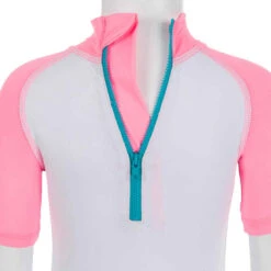 Combinaison De Natation Anti UV Bébé / Enfant Manches Courtes Rose Imprimé -Nabaiji maillot de bain shorty anti uv bebe manches courtes blanc bleu et rose imprime 3