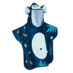 Poncho De Bain Coton Bébé - Singe Bleu Foncé