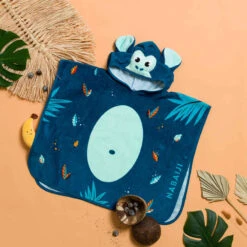 Poncho De Bain Coton Bébé - Singe Bleu Foncé -Nabaiji poncho de bain coton bebe singe bleu fonce 5