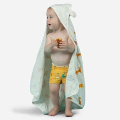 Serviette De Bain En Coton Pour Bébé Imprimé SAVANE Avec Capuche -Nabaiji serviette de bain en coton pour bebe imprime savane avec capuche 1