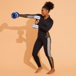 Tee Shirt Zippé Manches Longes Femme Aquagym Aquabike LIA KAKI -Nabaiji tee shirt zippe manches longes femme aquagym aquabike lia kaki 3