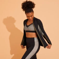 Tee Shirt Zippé Manches Longes Femme Aquagym Aquabike LIA KAKI -Nabaiji tee shirt zippe manches longes femme aquagym aquabike lia kaki 4